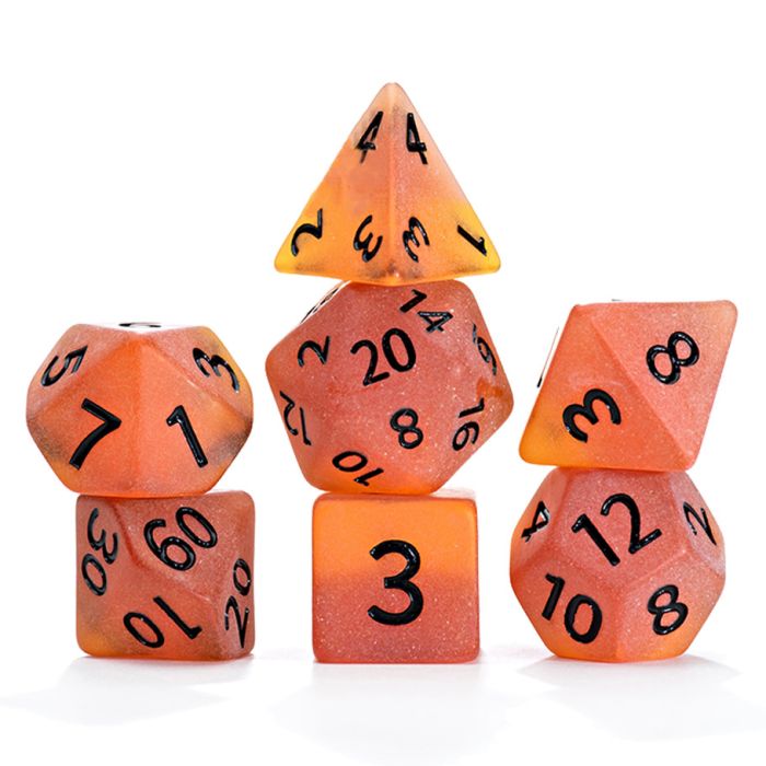 7-Set Cube Sea Glass Dice: Firebrand
