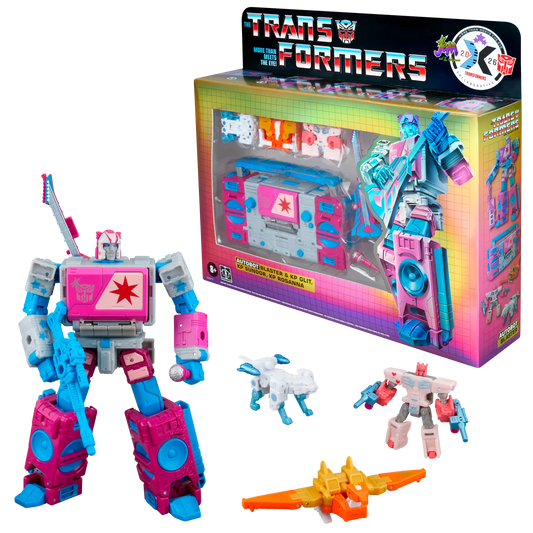 Transformers Jem and the Holograms Autobot Blaster & KP Glit, KP Sundor, and KP Rosanna
